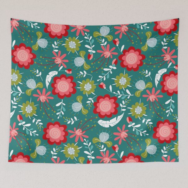 Item preview, Sweet Spring Floral on Teal Background designed and sold by pugmom4.