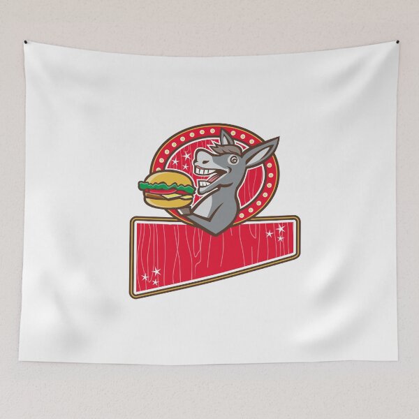 Item preview, Donkey Mascot Serve Burger Rectangle Retro designed and sold by patrimonio.