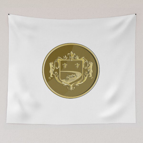 Item preview, Steamboat Fleur De Lis Coat of Arms Medal Retro designed and sold by patrimonio.