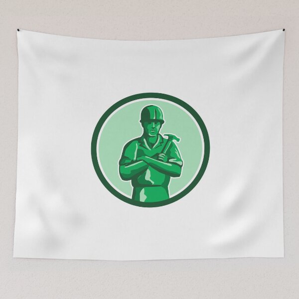 Item preview, Green Builder Holding Hammer Circle Retro designed and sold by patrimonio.