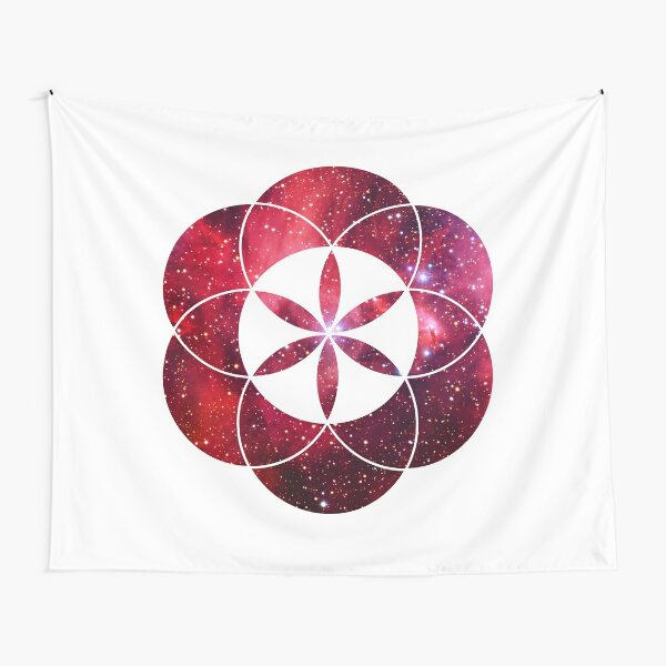 Red Star Clouds V2 | Sacred Geometry Flower of Life Sticker Tapestry