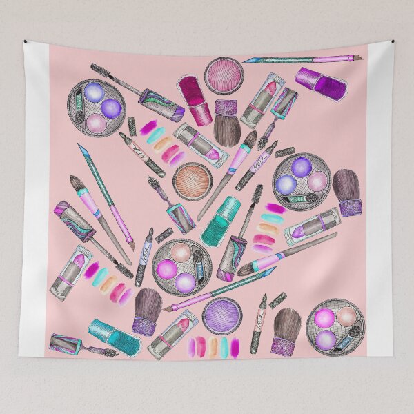 Item preview, Girly Girl Hand Painted Watercolor Makeup on Pink designed and sold by Blkstrawberry.