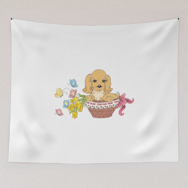Item preview, Dog in flower basket designed and sold by mishamisha.