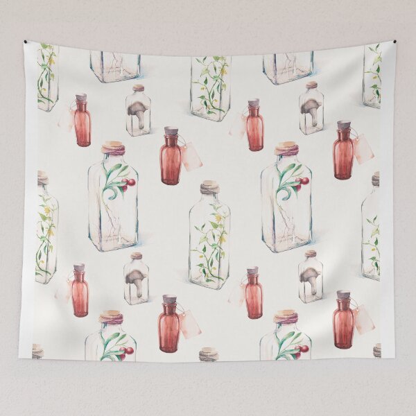 Item preview, Watercolor pattern with glass bottles and plants designed and sold by ldinka.