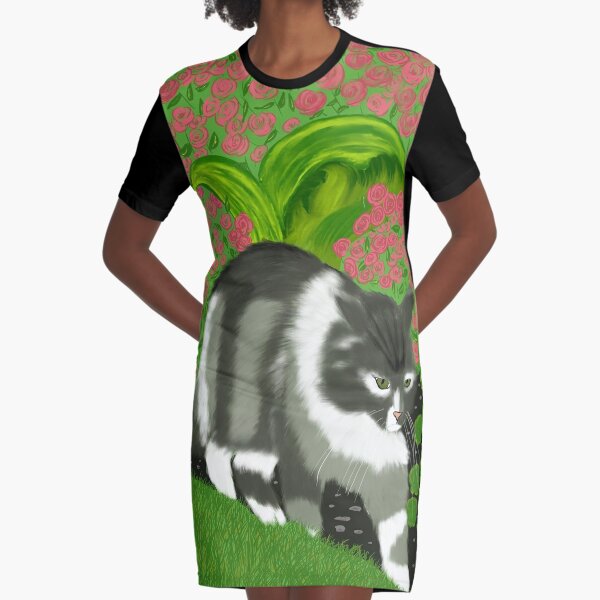 Cat In The Garden Graphic T-Shirt Dress