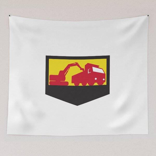 Item preview, Mechanical Digger Loading Dump Truck Shield Retro designed and sold by patrimonio.