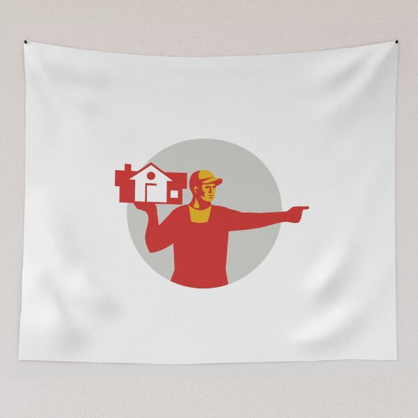 Item preview, House Remover Carrying House Circle Retro designed and sold by patrimonio.