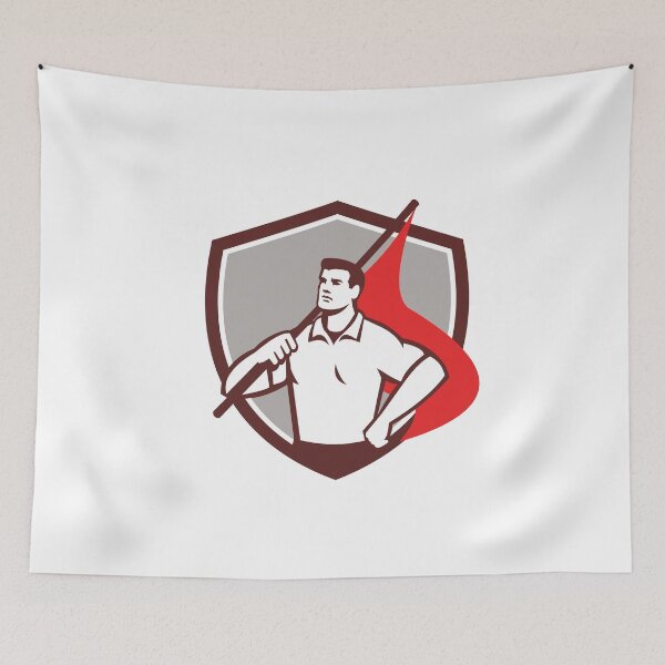 Item preview, Union Worker Holding Flag Crest Retro designed and sold by patrimonio.