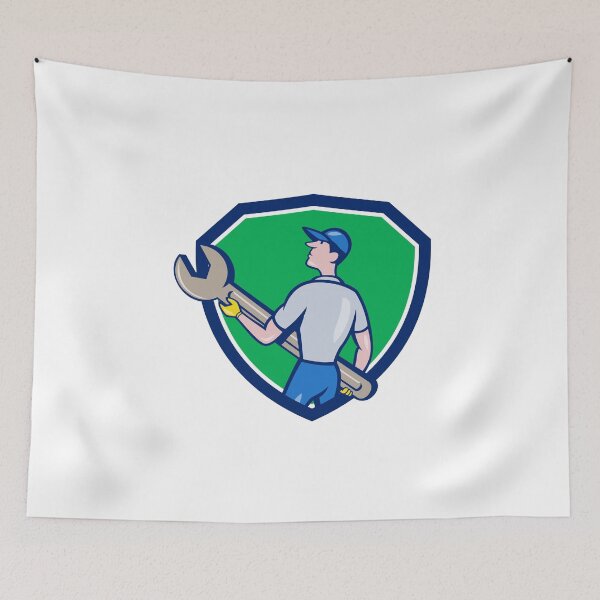 Item preview, Mechanic Carrying Giant Spanner Crest Cartoon designed and sold by patrimonio.