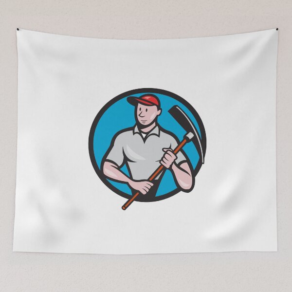 Item preview, Construction Worker Pickaxe Circle Cartoon designed and sold by patrimonio.
