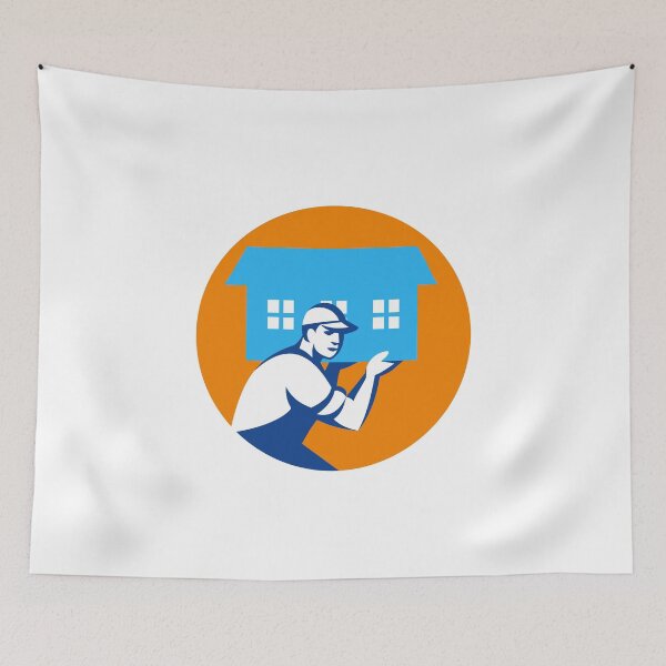 Item preview, House Remover Carrying House Circle Retro designed and sold by patrimonio.