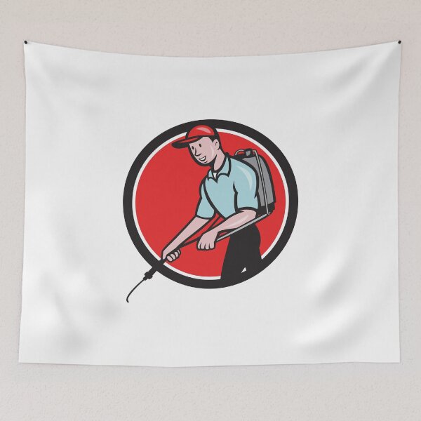 Item preview, Pest Control Exterminator Spraying Circle Cartoon designed and sold by patrimonio.