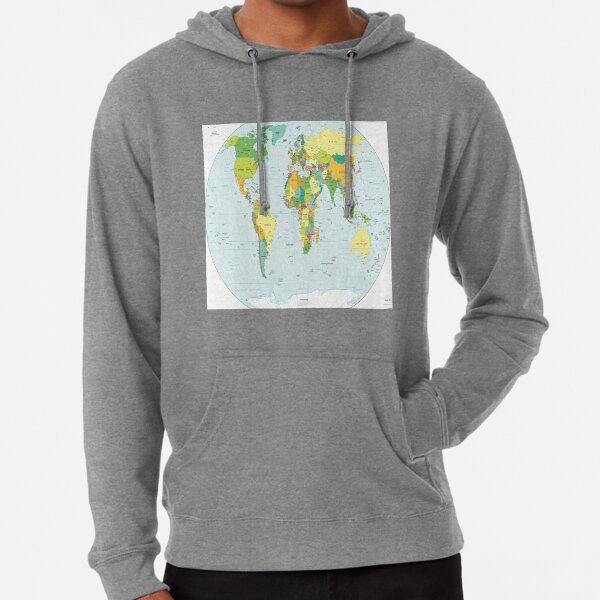 Physical Map of the World 2015  Lightweight Hoodie