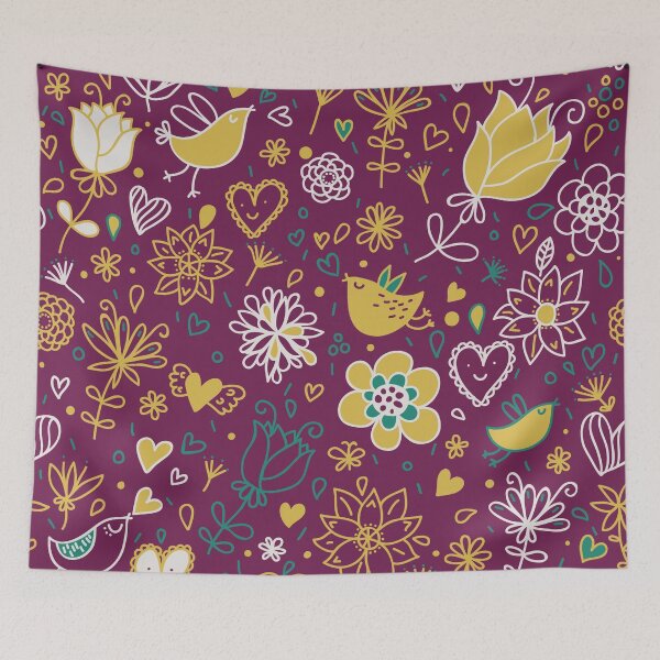 Item preview, Plum and Mustard Whimsical Birds and Flowers designed and sold by peacockcards.