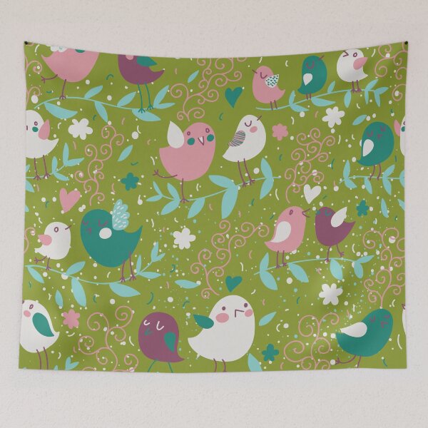 Item preview, Green, Pink, Teal Birds and Vines Whimsy designed and sold by peacockcards.