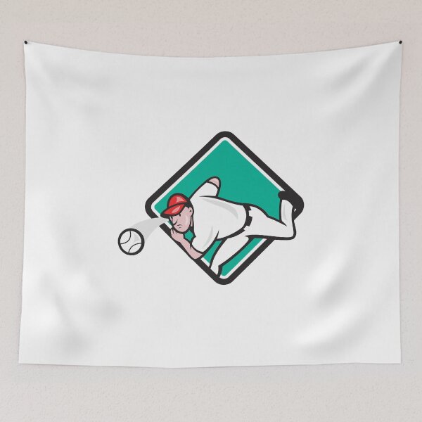 Item preview, Baseball Pitcher Outfielder Throw Ball Diamond Cartoon designed and sold by patrimonio.