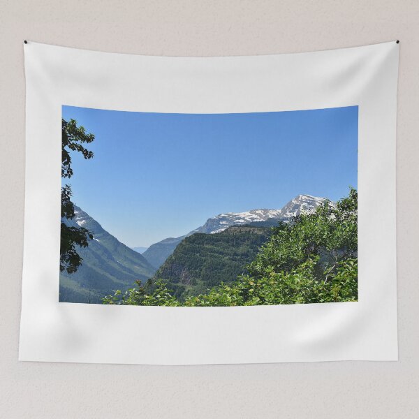 Item preview, Snow Dusted Mountains and Green Valley Behind Trees, Going-to-the-Sun Road, Glacier National Park, Montana designed and sold by breannehope.