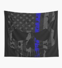 Dünne blaue Linie Polizei American Flag Distressed Skull Wandbehang