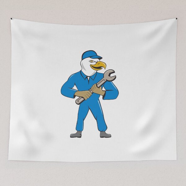 Item preview, American Bald Eagle Mechanic Spanner Cartoon designed and sold by patrimonio.