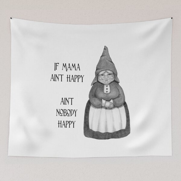 Item preview, If Mama Ain't Happy ... Pencil Drawing of Smiling Gnome Woman designed and sold by JoyfulWhimsy.