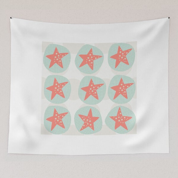 Item preview, Coral Starfish on Blue Circles designed and sold by peacockcards.