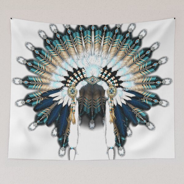 Item preview, Native American War Bonnet In Silver and Blue designed and sold by Naumaddic Arts.