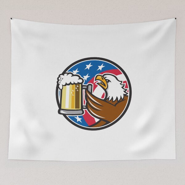 Item preview, Bald Eagle Hoisting Beer Stein USA Flag Circle Retro designed and sold by patrimonio.