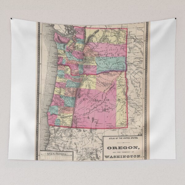 Item preview, Vintage Map of Washington and Oregon (1872) designed and sold by BravuraMedia.