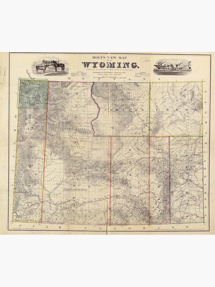 "Vintage Map of Wyoming (1883)" Tapestry for Sale by BravuraMedia Redbubble