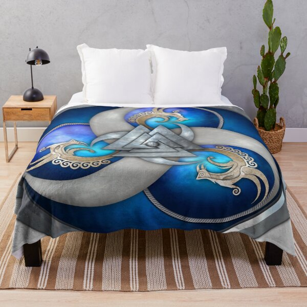 Aperçu de l'œuvre Bouclier bleu triple dragon nordique créée et vendue par Naumaddic Arts.