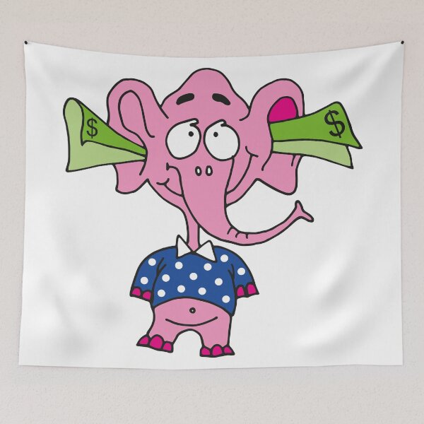 Item preview, Pink elephant with money in his ears designed and sold by stickerium.