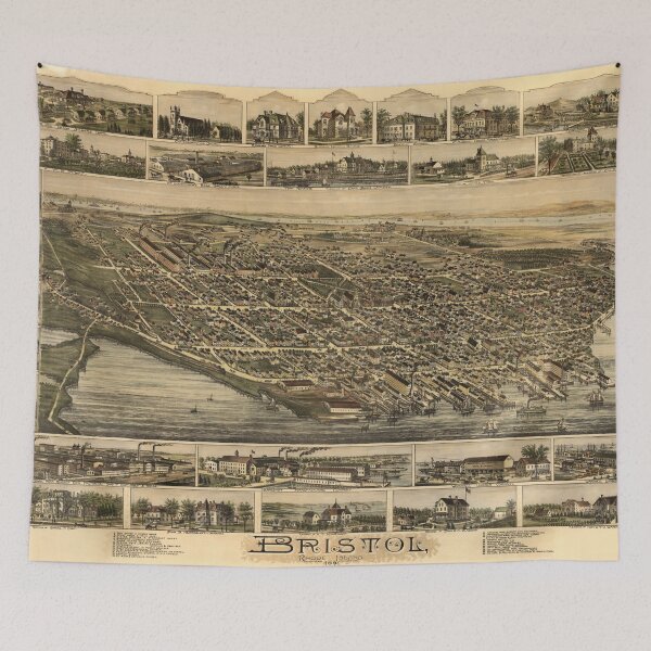 Item preview, Vintage Pictorial Map of Bristol RI (1891) designed and sold by BravuraMedia.