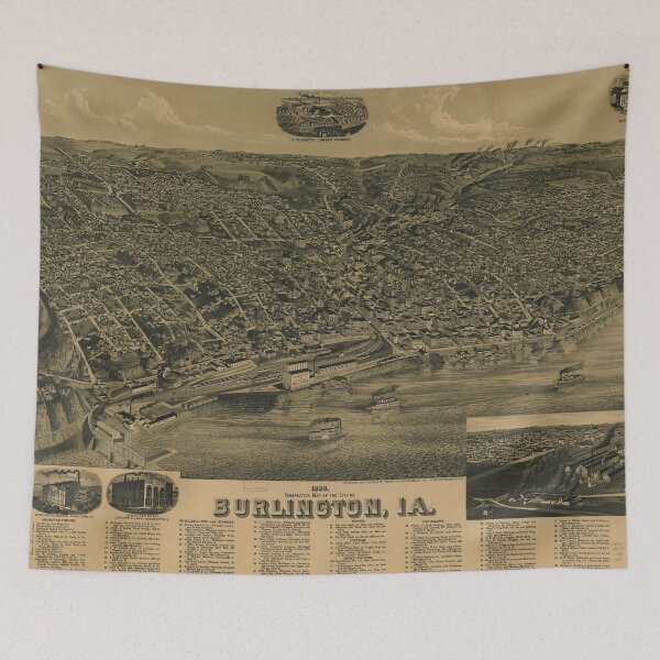Item preview, Vintage Pictorial Map of Burlington Iowa (1889) designed and sold by BravuraMedia.