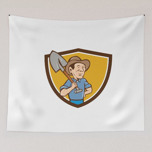 Item preview, Farmer Shovel Shoulder Crest Cartoon designed and sold by patrimonio.