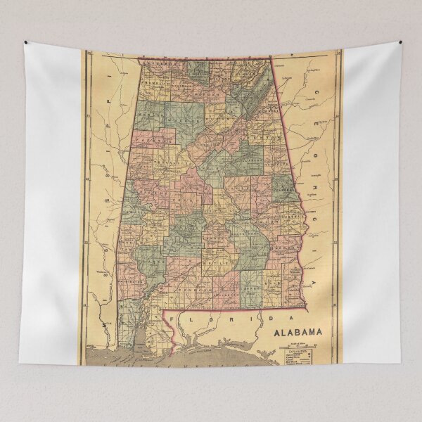 Item preview, Vintage Map of Alabama (1848) designed and sold by BravuraMedia.