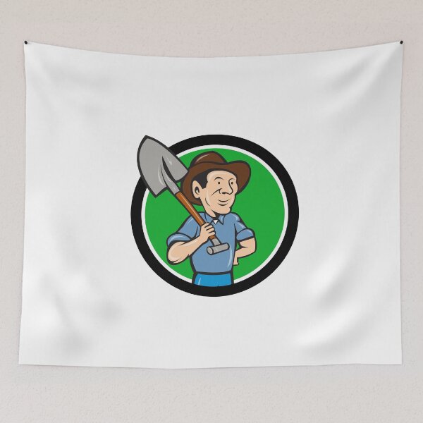Item preview, Farmer Shovel Shoulder Circle Cartoon designed and sold by patrimonio.