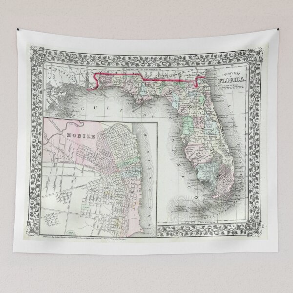 Item preview, Vintage Map of Florida and Mobile AL (1874) designed and sold by BravuraMedia.