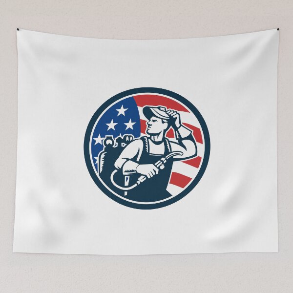 Item preview, Welder Looking Side USA Flag Circle Retro designed and sold by patrimonio.