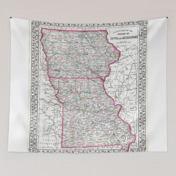 Item preview, Vintage Iowa and Missouri Map (1874) designed and sold by BravuraMedia.