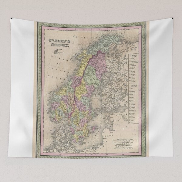 Item preview, Vintage Map of Scandinavia (1850) designed and sold by BravuraMedia.