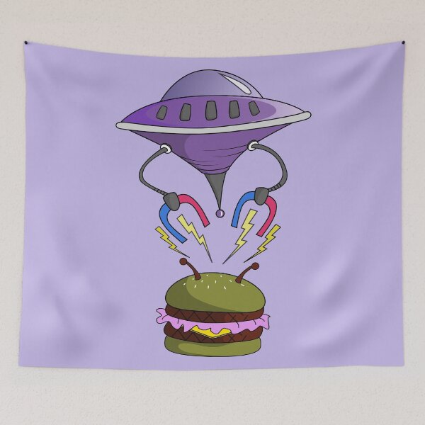 Item preview, UFO stealing hamburger designed and sold by stickerium.