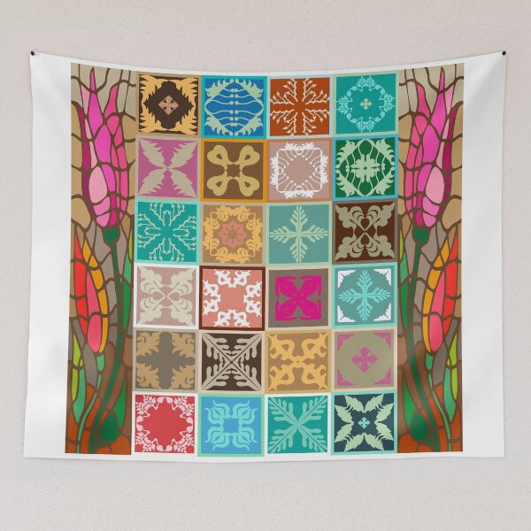Item preview, Colorful mosaic with abstract geometrical flowers and tulips. designed and sold by SvetlanaK.