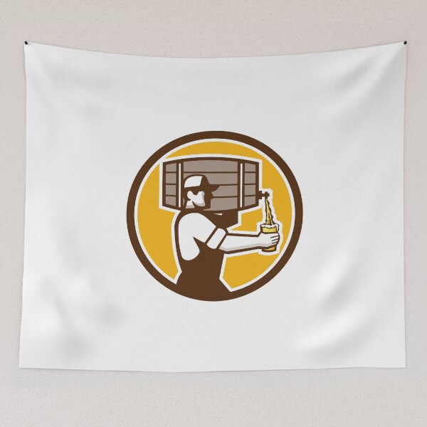 Item preview, Bartender Carrying Keg Pouring Beer Circle Retro designed and sold by patrimonio.