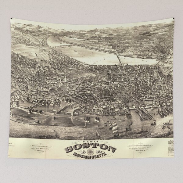 Item preview, Vintage Pictorial Map of Boston (1880) designed and sold by BravuraMedia.