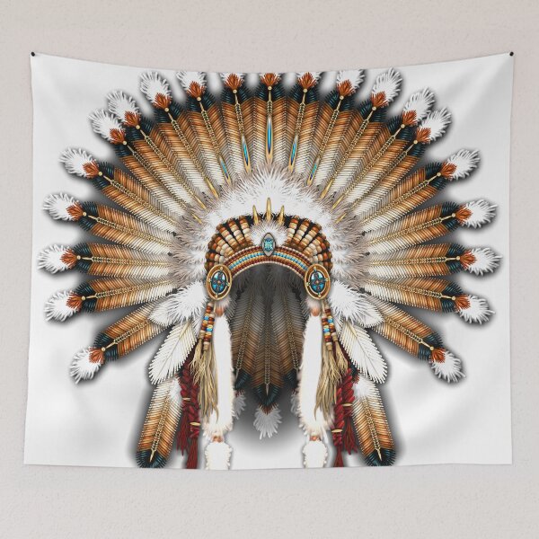 Item preview, Native American War Bonnet in Gold and Red designed and sold by Naumaddic Arts.