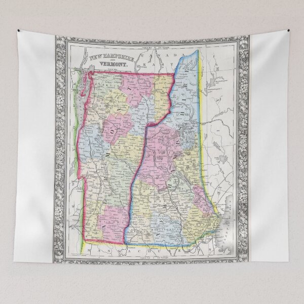 Item preview, Vintage Map of New Hampshire and Vermont (1862) designed and sold by BravuraMedia.