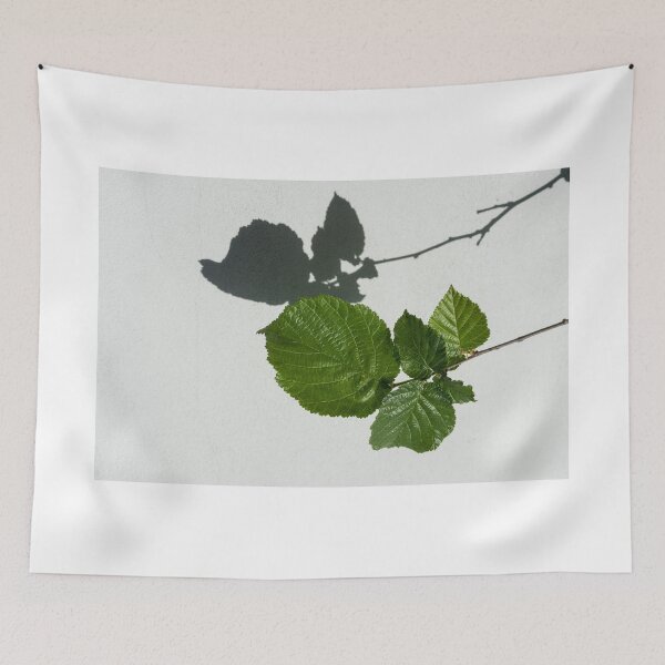 Item preview, Sophisticated Shadows - Glossy Hazelnut Leaves on White Stucco - Horizontal View Right Down designed and sold by Georgia Mizuleva.