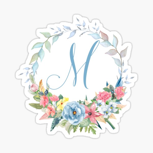 Monogram M Floral Sticker by Quaintrelle, Redbubble