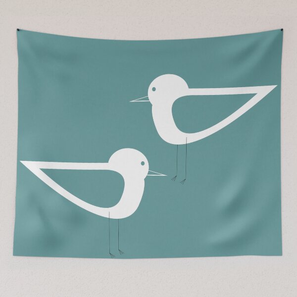 Item preview, Shorebirds Pair Minimalist Scandinavian Design Teal and White designed and sold by kierkegaard.