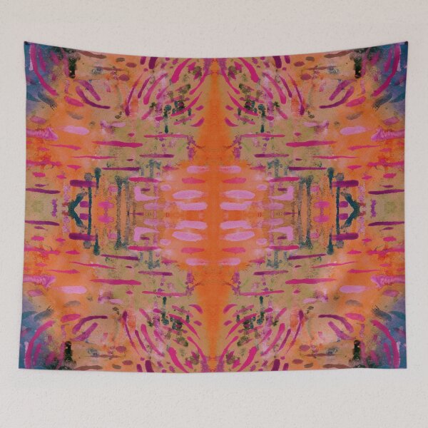 Item preview, Strengthening Orange Geometric Pattern Watercolor Tapestry designed and sold by AndreaHelmArt.